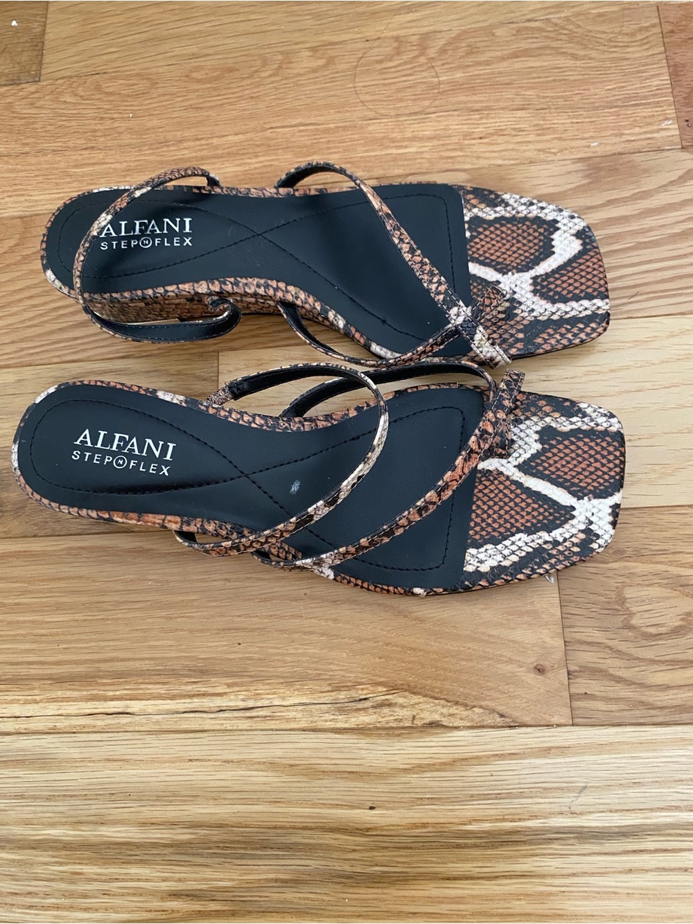 Alfani Women's Snake-Print Strappy Sandal in Brown/Black
